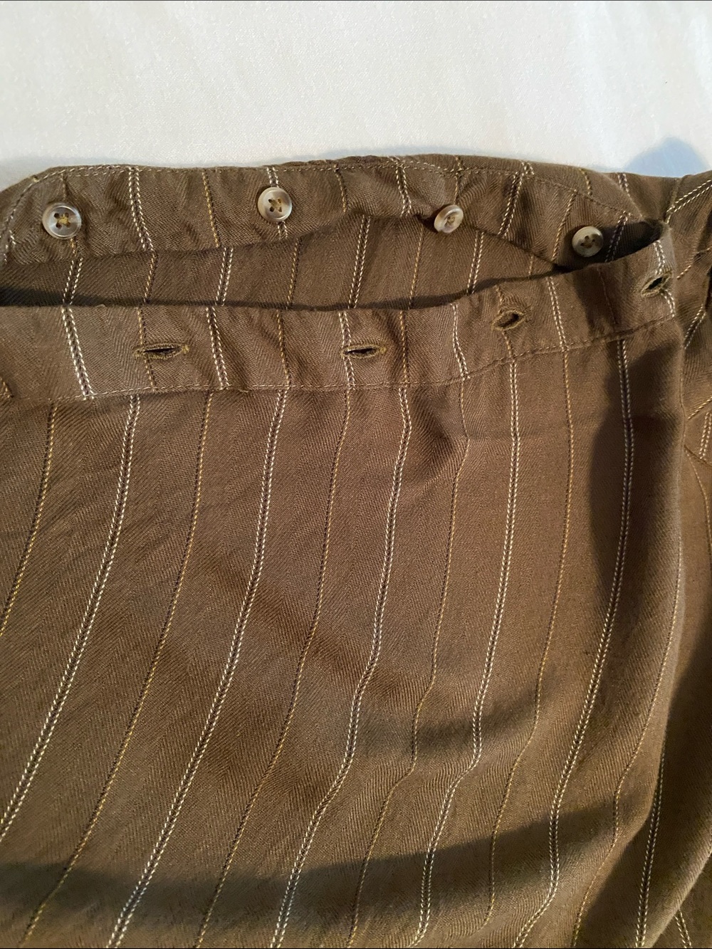 Free People Button Shoulder Long sleeve Blouse Olive Green Pinstripe Peplum Back - Picture 7 of 14